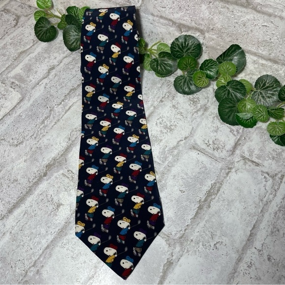 PEANUTS Tie Navy Snoopy Golpher Silk - Picture 1 of 4